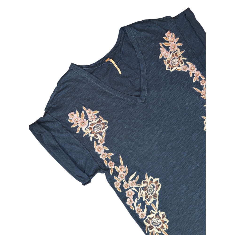 Free People Maxi Boho Resort Beach Navy Blue Embroidered V Neck Dress Size Small